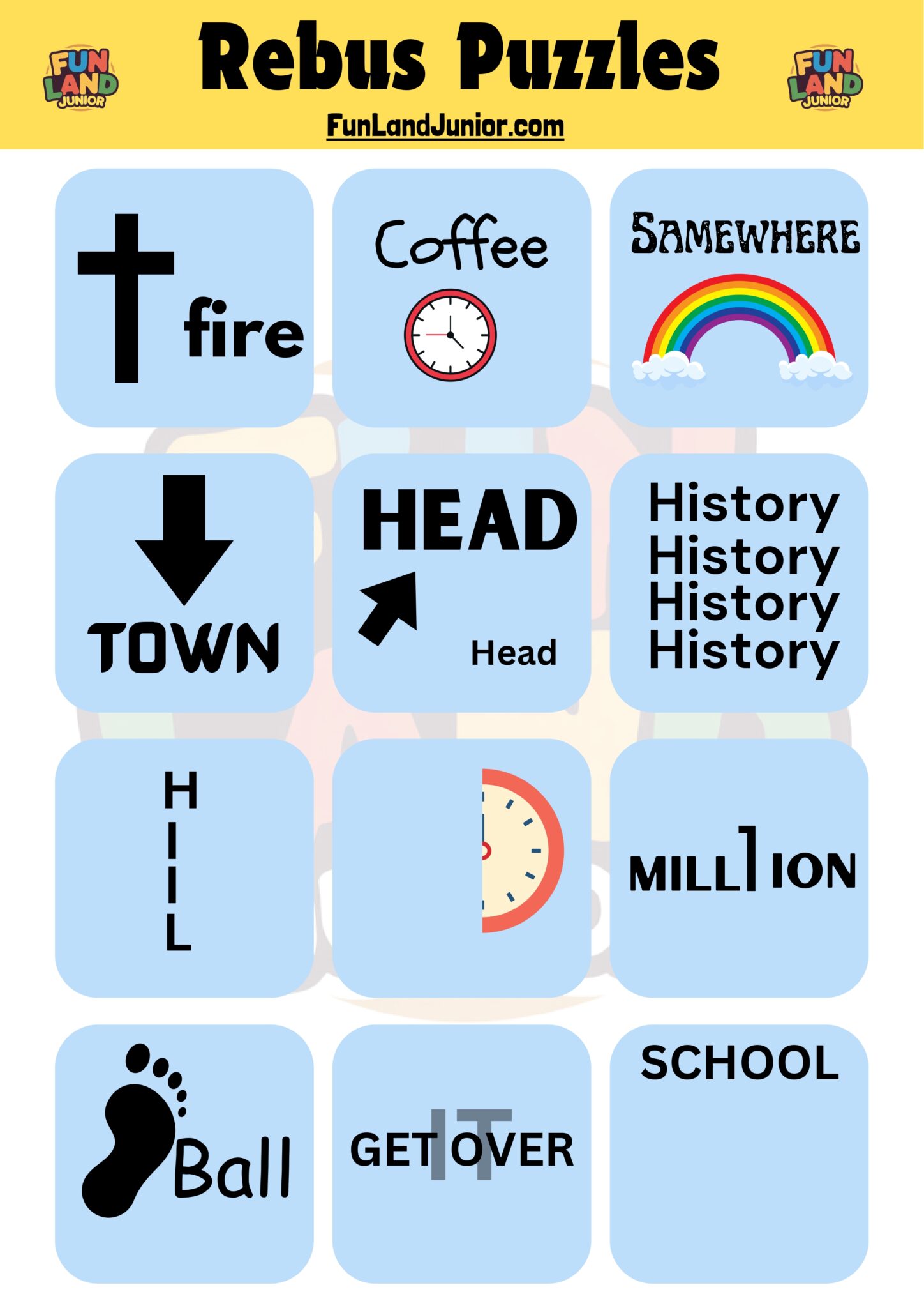 [Answers] Simple and Fun Rebus Puzzles for Kids Printable - Fun Land Junior