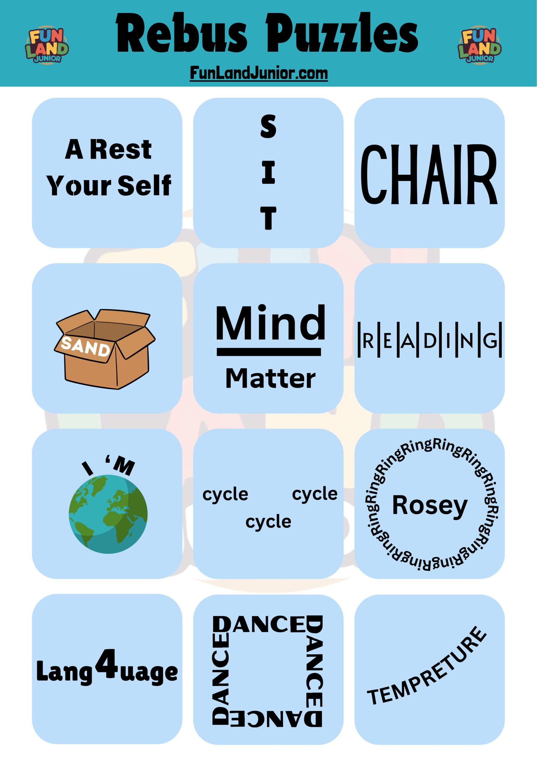 High Chair - Mind Over Matter - Reading Between the Lines - I'm on top of the world - Tricycle - Foreign Language - Square Dance - Rising Temperature