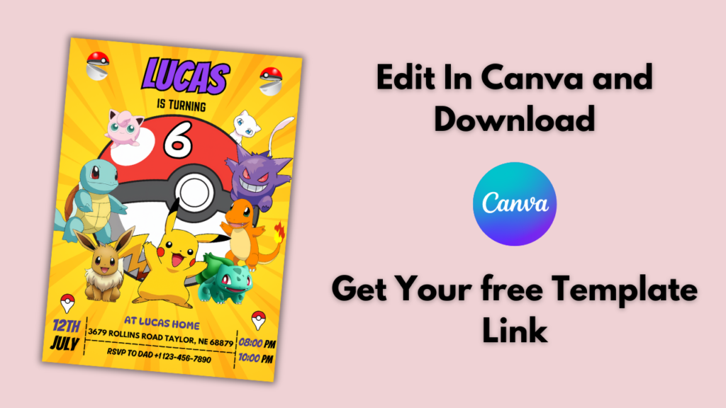 [Canva] Free Printable Pikachu Birthday Invitations