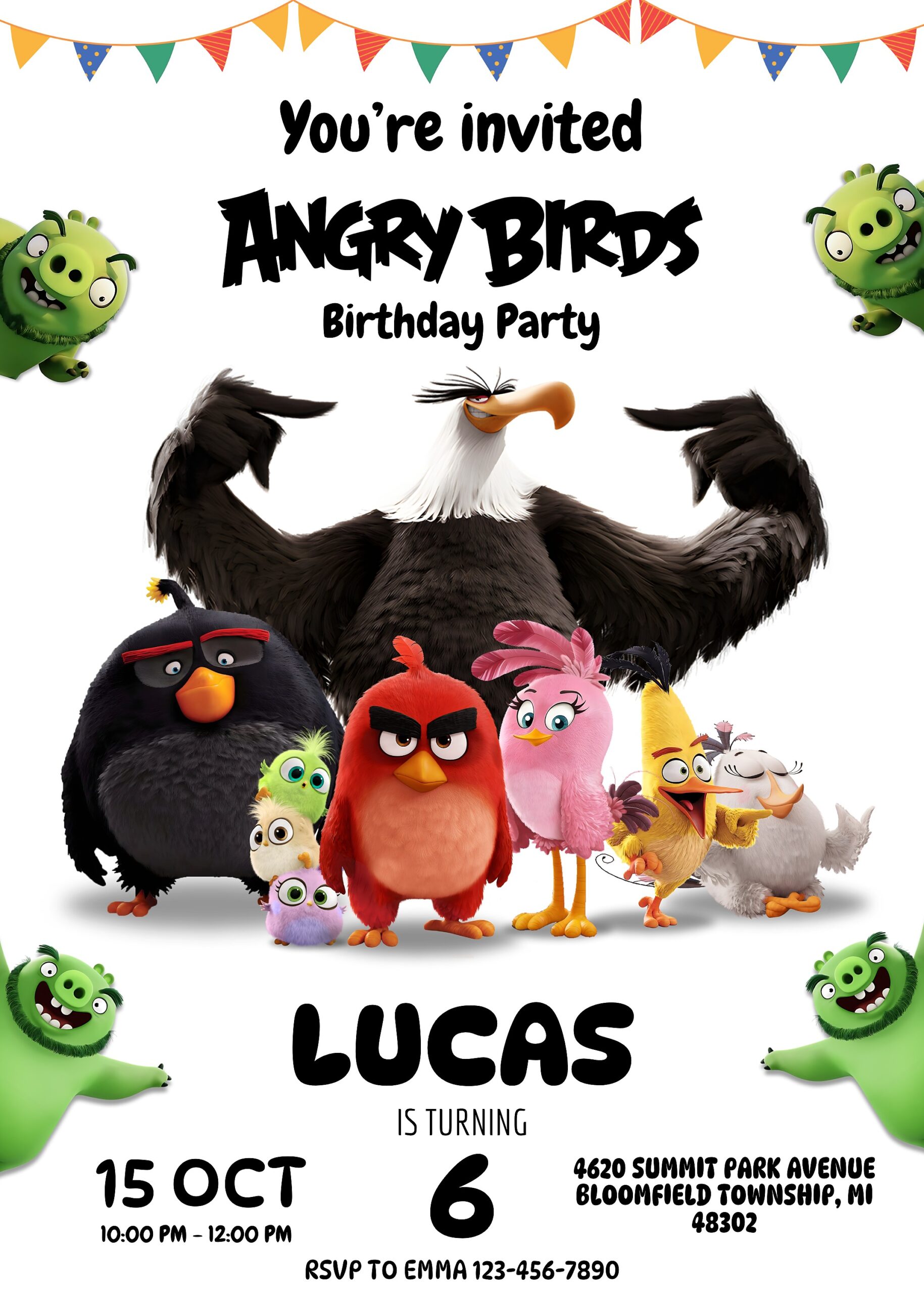 Angry Birds theme birthday invitation card template